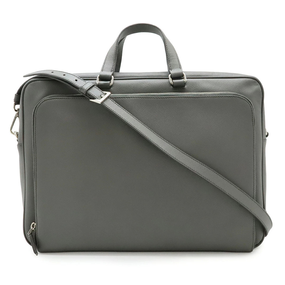 Prada SAFFIANO Briefcase Bag Business Leather Gray
